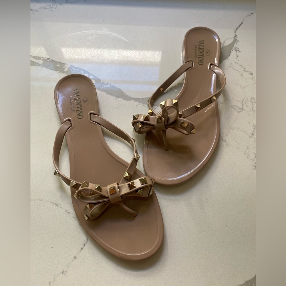 COPY - Authentic Valentino Tan Rockstud Rubber Slipper Sandal Thong Sz 41 US 10